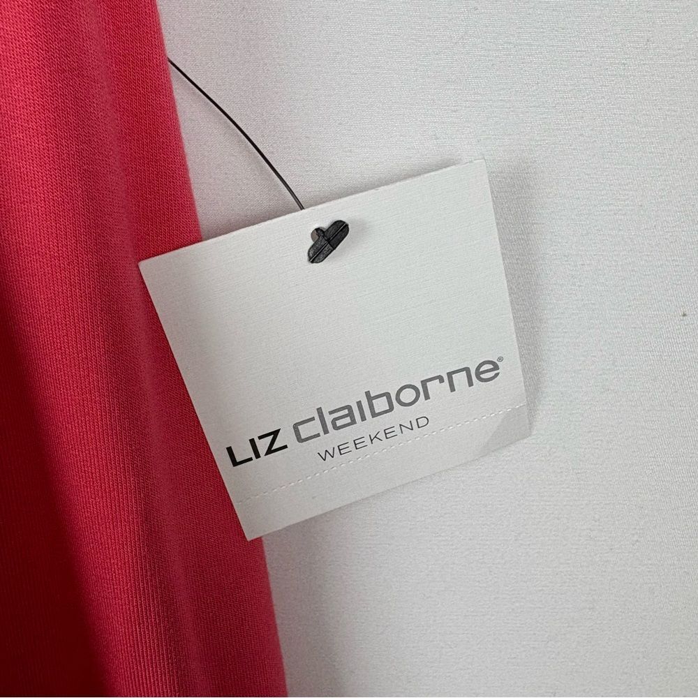 NWT Liz Claiborne Weekend Tropical Sunset Paradise Pink Open Front Cardigan Vest - Picture 4 of 5